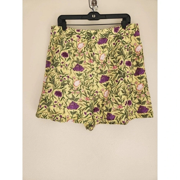 NWT La Fuori x Anthropologie Silk Blend Embroidered Shorts Size L Yellow - Picture 3 of 14